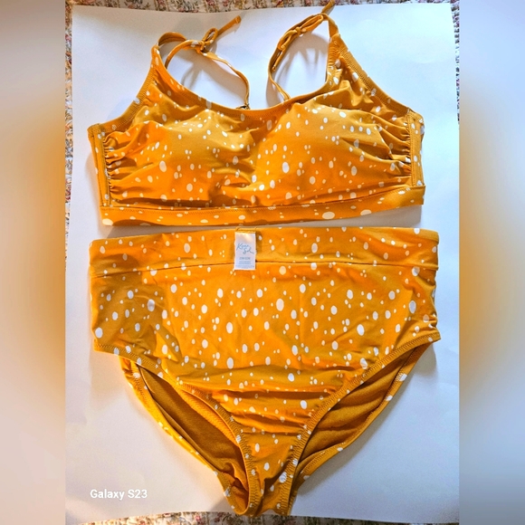 Kona Sol Other - Kona Sol Plus Size 2 piece Bikini Yellow & White With Polke Dots